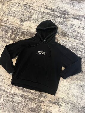 LONELY GHOST Black Hoodie with White Chest Text